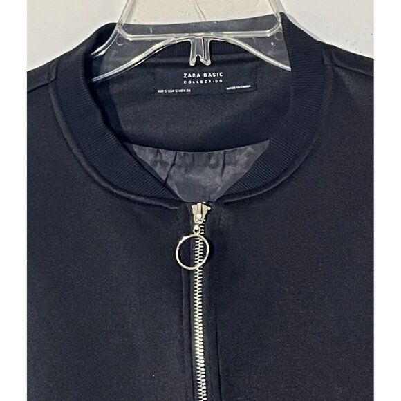 ZARA Black Floral Crane Embroidered Appliques Zip Jersey Jacket Bomber - Picture 3 of 8